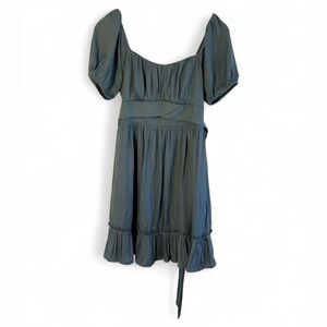 Altar'd State Short Puff Sleeve Ruffle Hem Scoop Neck Dress Sage Green | S